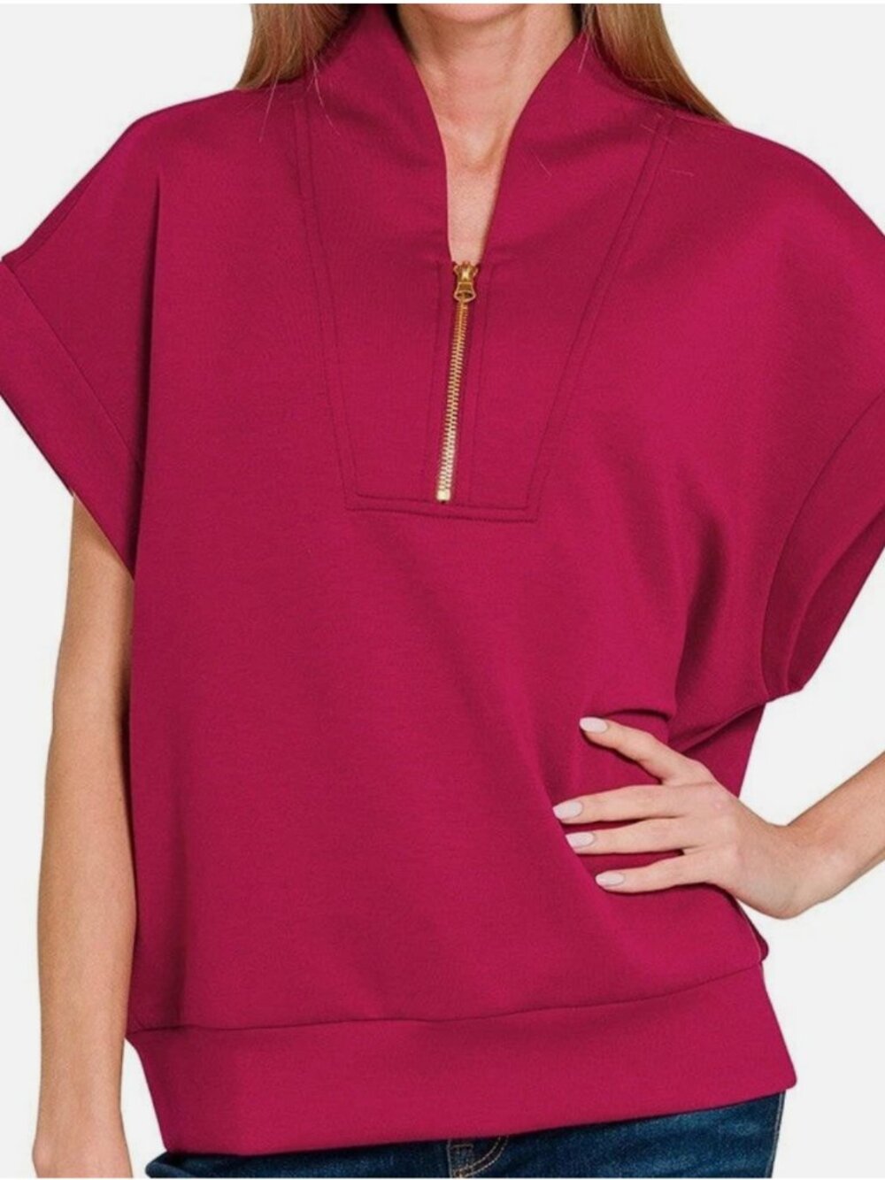 Zenana - Oversized Burgundy Scuba Half Zip Top Plus 2X NWOT